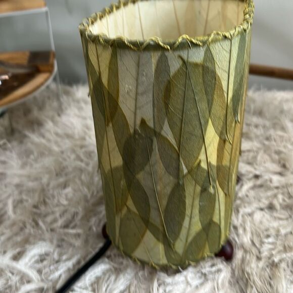 Green Guyabano & Cocoa Leaf Small Oval Accent Table Lamp Natural Boho - Picture 5 of 17